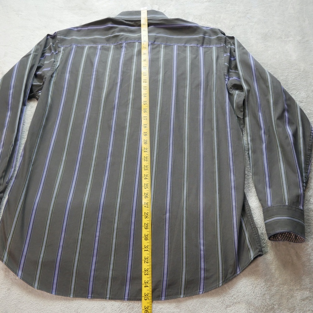 Bugatchi Uomo Men's Large Black Purple Striped Button Up Shirt Cotton - Picture 13 of 13